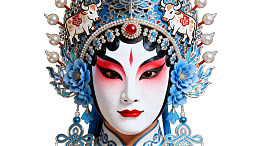 京剧脸谱妆容与华丽头饰特写