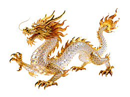 金色龙雕塑细节特写图片