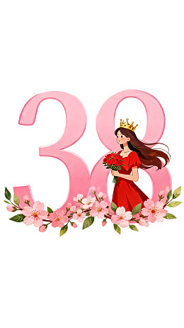 38岁生日插画：红裙公主与花环