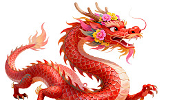 红色祥龙佩戴花饰图片