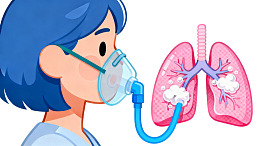 佩戴氧气面罩的肺部健康插画