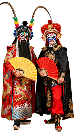 京剧演员身着华丽戏服手持折扇