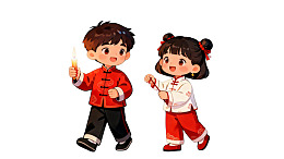 卡通儿童穿汉服手持蜡烛