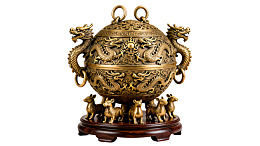 金色龙纹球形摆件配十二生肖底座