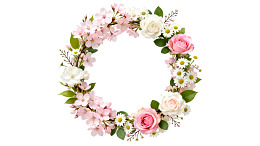 花环由粉色与白色花朵组成