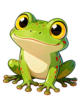 卡通绿色青蛙微笑坐着