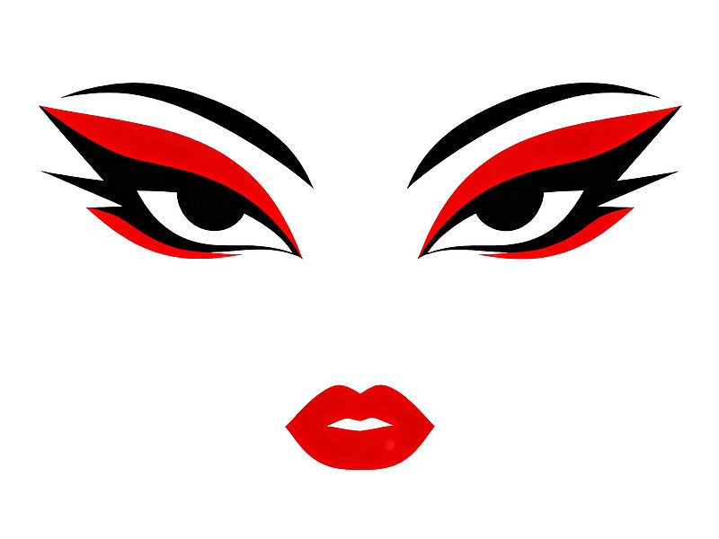 红黑眼妆与唇妆的抽象艺术
