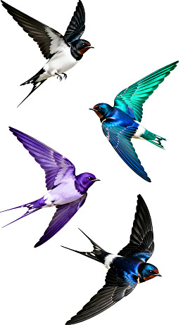 四只色彩斑斓的燕子飞翔