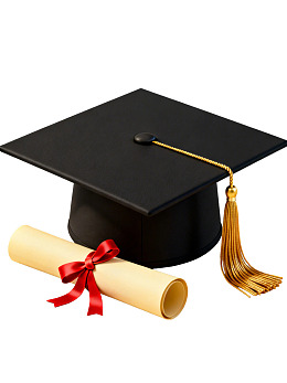 毕业帽与卷轴象征学业成就