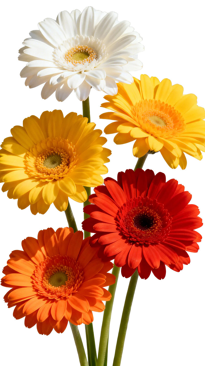 五朵色彩鲜艳的非洲菊