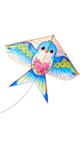 蓝色小鸟风筝带粉色花朵装饰