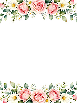 粉色玫瑰与雏菊花卉边框设计
