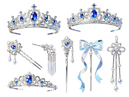 精美蓝色宝石皇冠与饰品套装