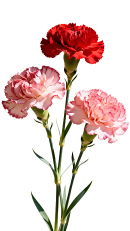 三朵康乃馨花枝特写图片