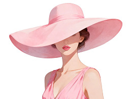 粉色宽檐帽女性肖像图片