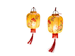 两只中式花卉图案纸灯笼