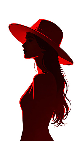 红影中戴帽女子侧影图片