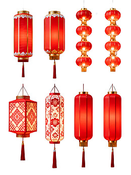 八款红色中式灯笼展示