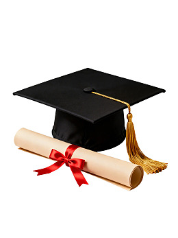 毕业帽与证书卷轴图片