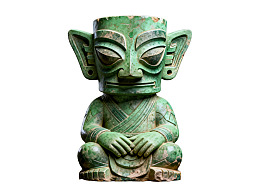 绿色古铜坐姿人像雕塑