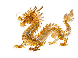 金色龙形雕塑特写图片