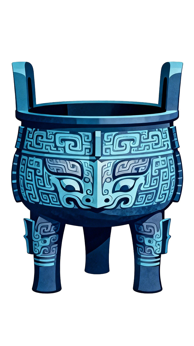 蓝色古风三足鼎纹饰图案