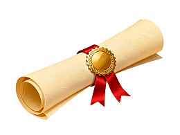 卷轴证书配红色丝带和金色徽章