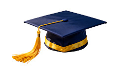 蓝色学士帽配金色流苏
