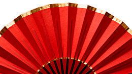 红色折扇特写图片