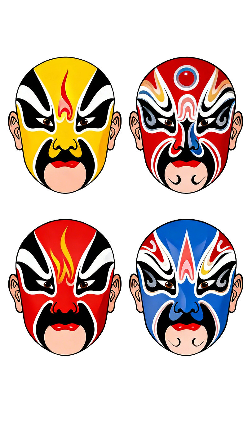四种色彩鲜艳的京剧脸谱图案