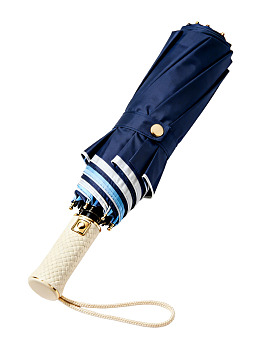 折叠雨伞蓝白条纹配米色手柄