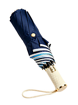 折叠雨伞蓝白条纹配米色手柄