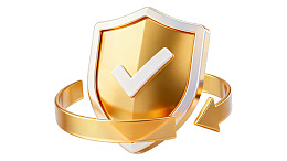 金色盾牌带对勾和箭环图标