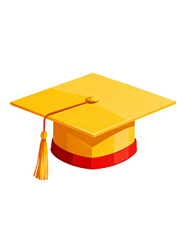 黄色毕业帽配红色饰带