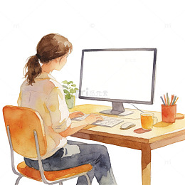 手绘 简约 书桌 办公 教师节