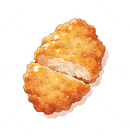 水彩炸鸡块美食插画