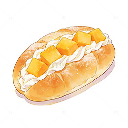 芒果奶油面包插画设计素材