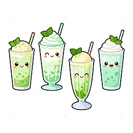 卡通奶茶饮品插画素材