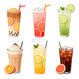 卡通果汁饮品插画素材