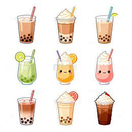 卡通饮品贴纸设计图案