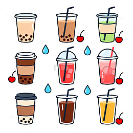 卡通奶茶饮料插画设计元素