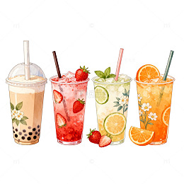 彩绘冷饮饮品插画设计素材