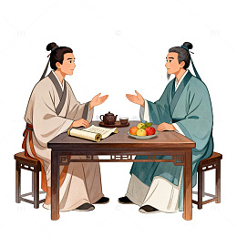 古风水墨人物对话插画