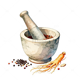 水彩风中药研磨器插画