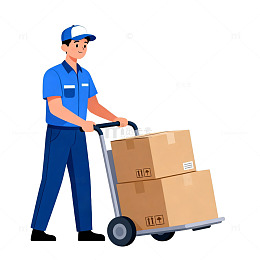 快递小哥推车搬运货物