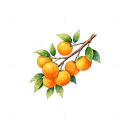 水彩橘子枝条插画设计素材
