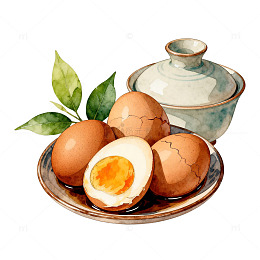 水彩风格茶叶蛋美食插画