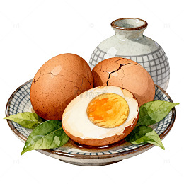 水彩画风卤鸡蛋美食插画