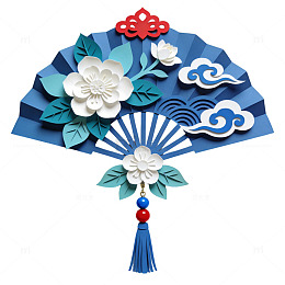 中国风折扇花卉祥云装饰
