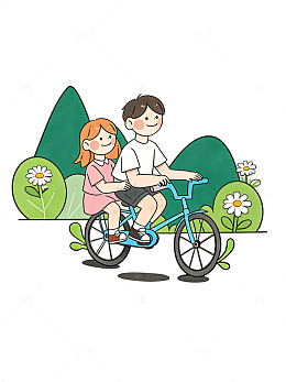 卡通情侣骑车人物春日插画素材